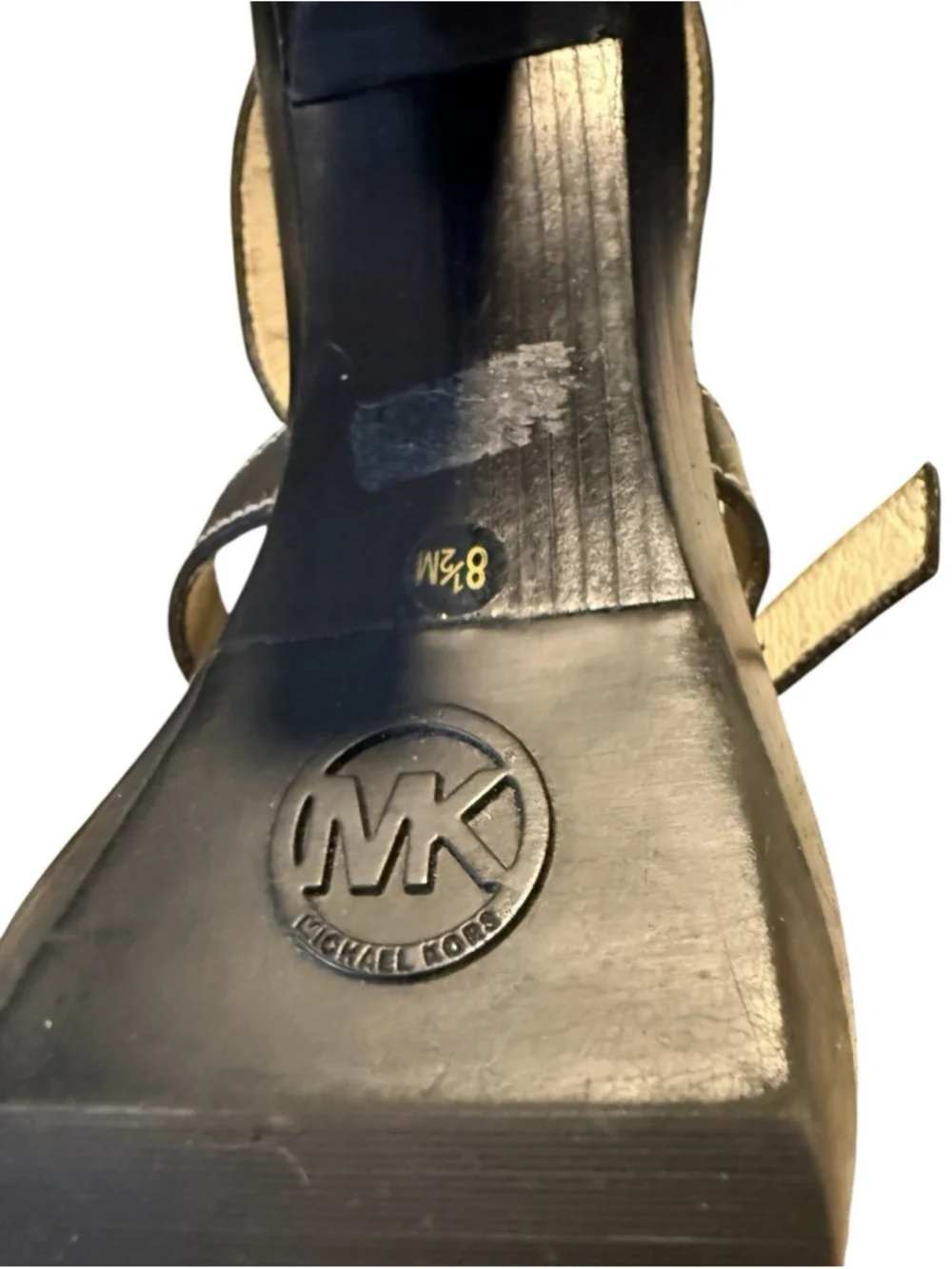 Michael Kors Black Leather Platform Sandals Zip Buckle High Heel Womens Size 8.5